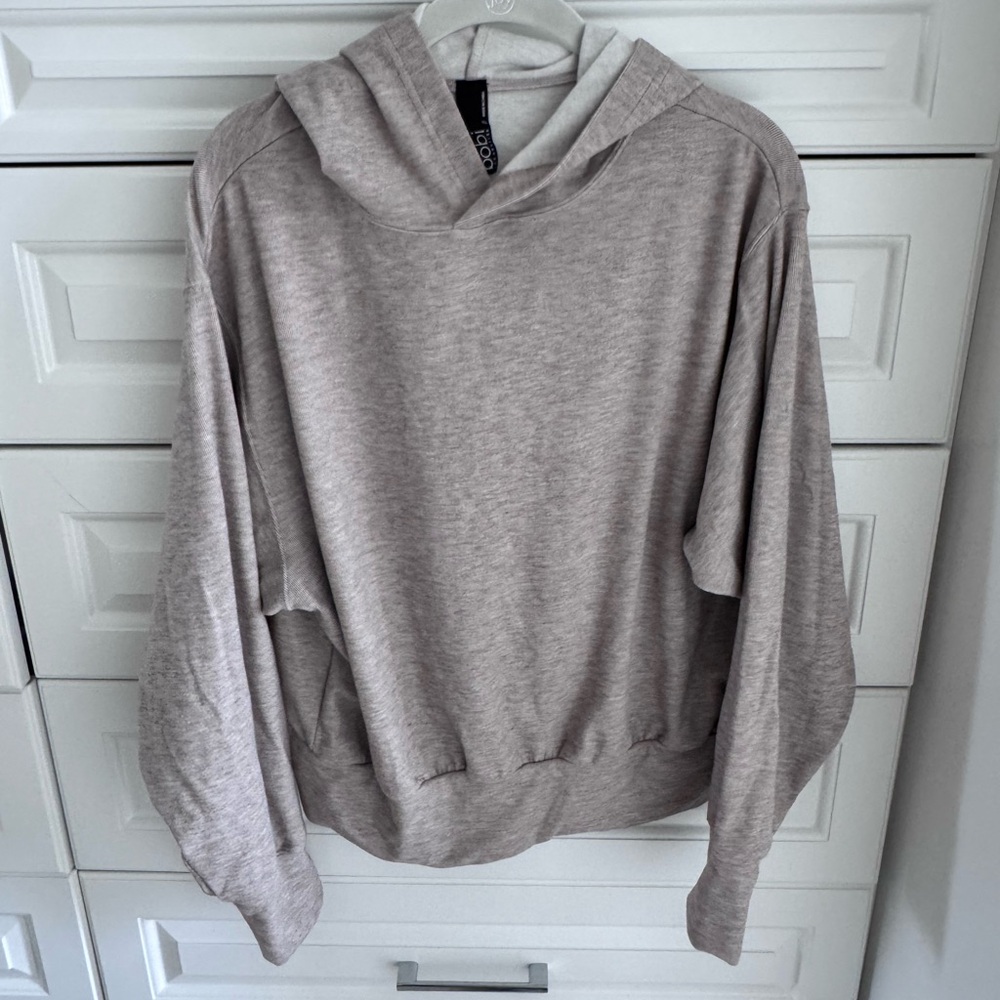 Bobi Los Angeles Cropped Hoodie Small Beige Taupe Lightweight Stretch Pullover